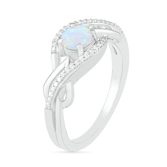 5.0mm Lab-Created Opal and 1/20 CT. T.w. Diamond Layered Infinity Braid Ring in Sterling Silver
