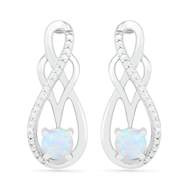 Main Image 1 of Lab-Created Opal and 1/20 CT. T.W. Diamond Infinity Overlay Drop Earrings in Sterling Silver