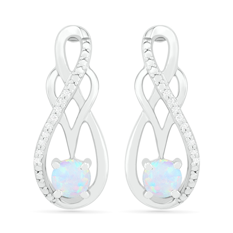 Lab-Created Opal and 1/20 CT. T.W. Diamond Infinity Overlay Drop Earrings in Sterling Silver