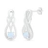 Thumbnail Image 1 of Lab-Created Opal and 1/20 CT. T.W. Diamond Infinity Overlay Drop Earrings in Sterling Silver