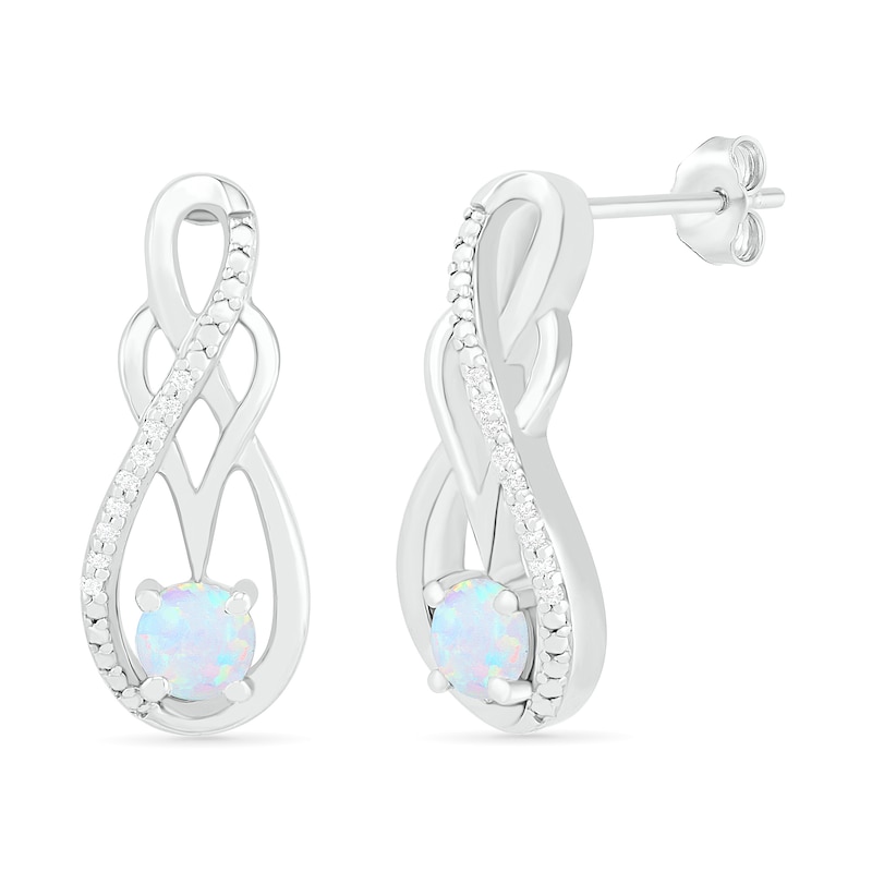 Lab-Created Opal and 1/20 CT. T.W. Diamond Infinity Overlay Drop Earrings in Sterling Silver