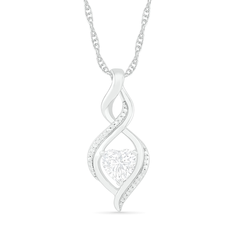 Main Image 1 of Heart-Shaped White Lab-Created Sapphire and Diamond Accent Infinity Flame Pendant in Sterling Silver