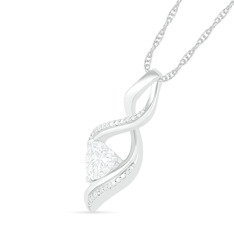 Main Image 2 of Heart-Shaped White Lab-Created Sapphire and Diamond Accent Infinity Flame Pendant in Sterling Silver