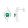 Heart-Shaped Lab-Created Emerald and 1/20 CT. T.W. Diamond Open Flame Stud Earrings in Sterling Silver