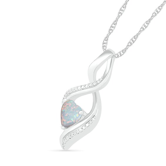 Heart-Shaped Lab-Created Opal and Diamond Accent Infinity Flame Pendant in Sterling Silver