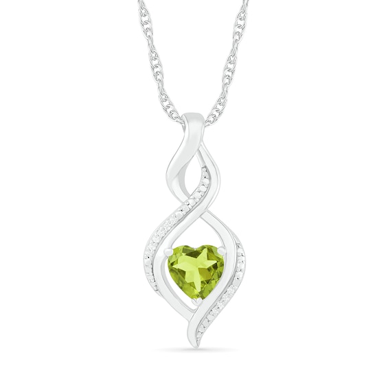 Heart-Shaped Peridot and Diamond Accent Infinity Flame Pendant in Sterling Silver