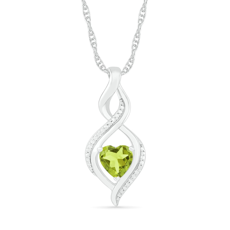 Heart-Shaped Peridot and Diamond Accent Infinity Flame Pendant in Sterling Silver