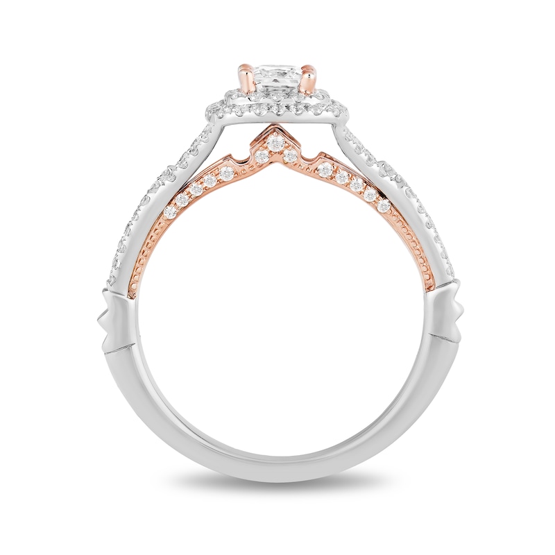 Main Image 3 of Enchanted Disney Aurora 1 CT. T.W. Princess-Cut Diamond Double Frame Split Shank Engagement Ring in 14K Two-Tone Gold