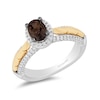 Enchanted Disney Pocahontas Oval Smoky Quartz and 1/3 CT. T.W. Diamond Frame Engagement Ring in 14K Two-Tone Gold