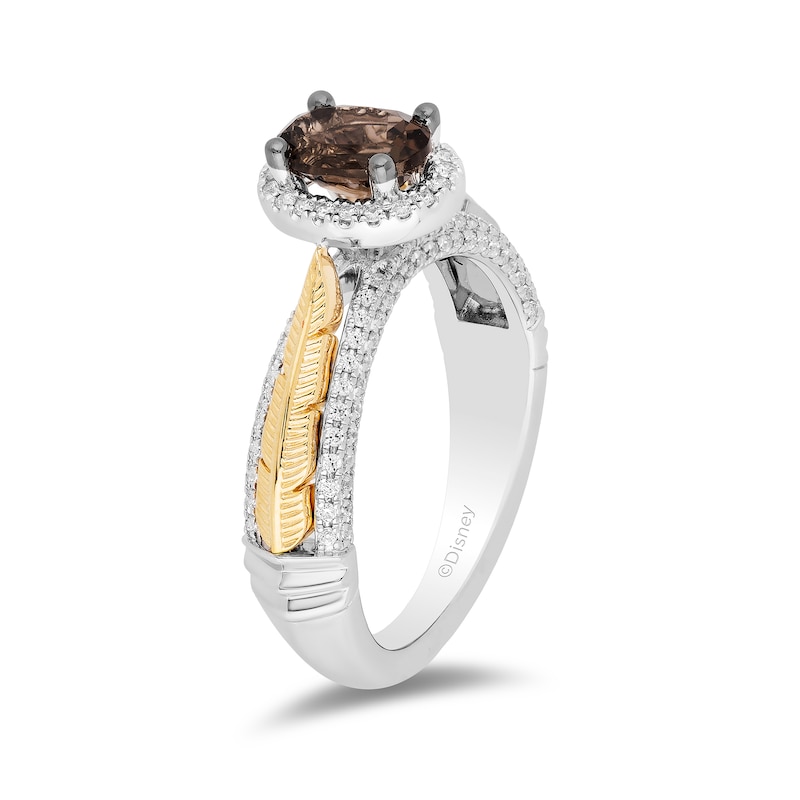 Main Image 2 of Enchanted Disney Pocahontas Oval Smoky Quartz and 1/3 CT. T.W. Diamond Frame Engagement Ring in 14K Two-Tone Gold