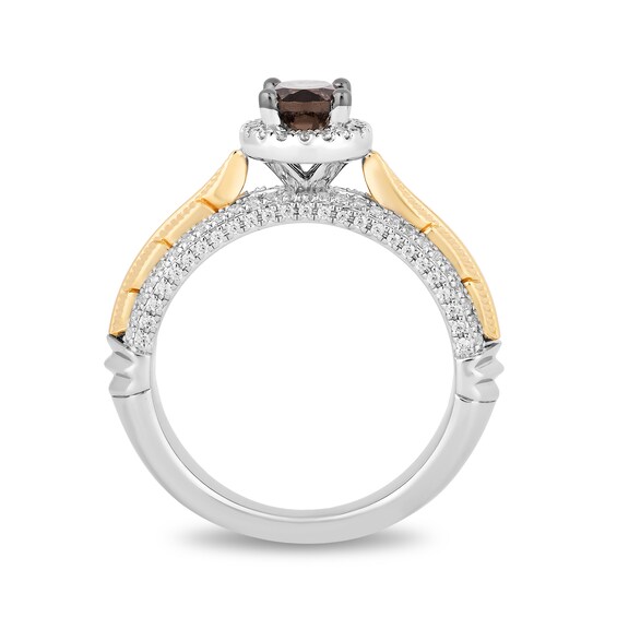 Enchanted Disney Pocahontas Oval Smoky Quartz and 1/3 CT. T.w. Diamond Frame Engagement Ring in 14K Two-Tone Gold