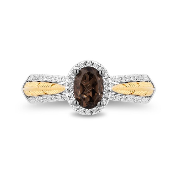 Enchanted Disney Pocahontas Oval Smoky Quartz and 1/3 CT. T.w. Diamond Frame Engagement Ring in 14K Two-Tone Gold