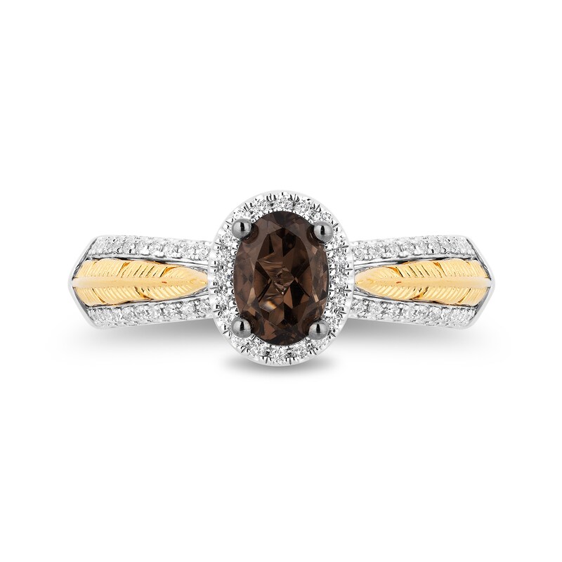 Main Image 4 of Enchanted Disney Pocahontas Oval Smoky Quartz and 1/3 CT. T.W. Diamond Frame Engagement Ring in 14K Two-Tone Gold