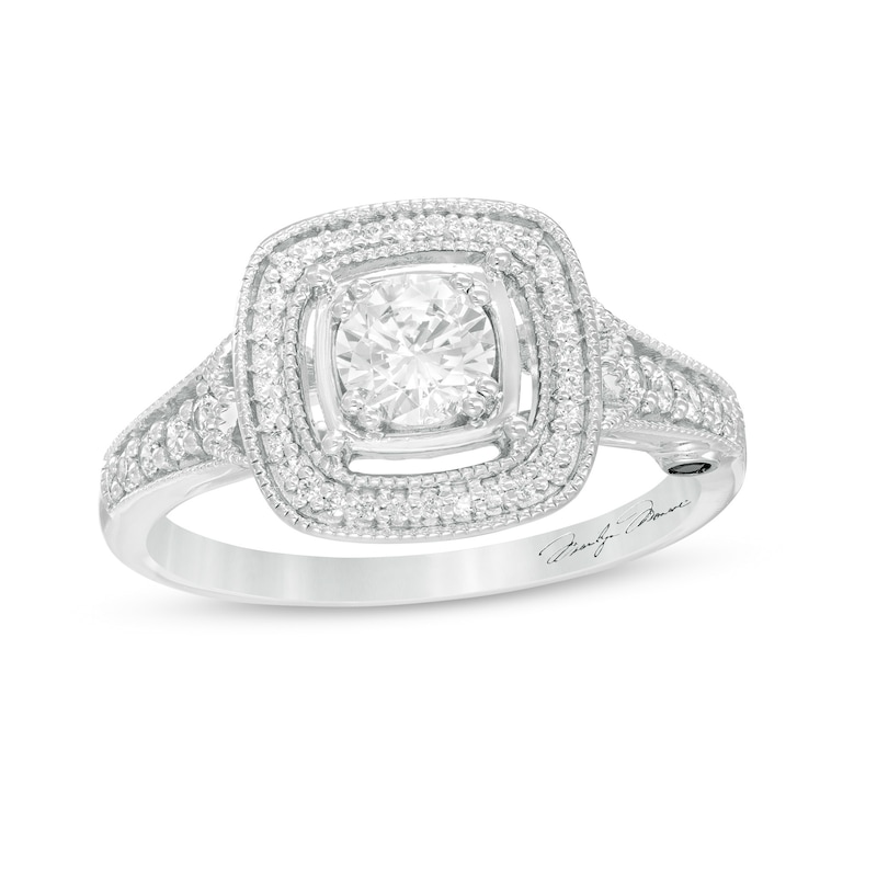 Main Image 1 of Marilyn Monroe™ Collection 3/4 CT. T.W. Diamond Cushion Frame Engagement Ring in 14K White Gold
