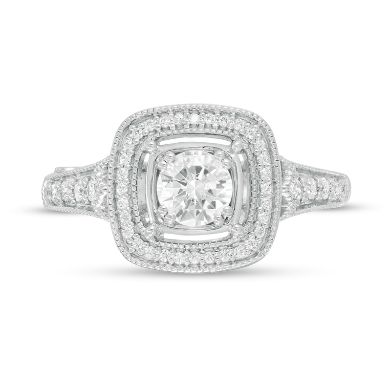 Main Image 4 of Marilyn Monroe™ Collection 3/4 CT. T.W. Diamond Cushion Frame Engagement Ring in 14K White Gold