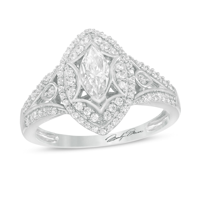 Marilyn Monroe™ Collection 3/4 CT. T.W. Marquise Diamond Frame Art Deco Engagement Ring in 14K White Gold