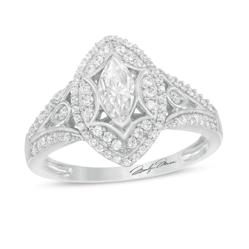 Main Image 1 of Marilyn Monroe™ Collection 3/4 CT. T.W. Marquise Diamond Frame Art Deco Engagement Ring in 14K White Gold