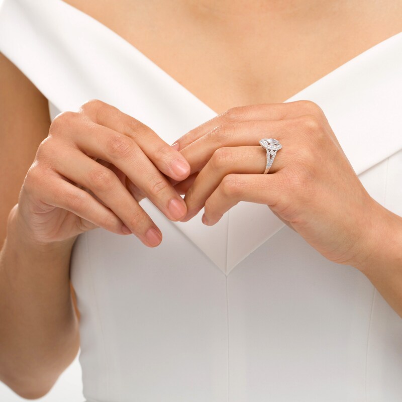 Main Image 3 of Marilyn Monroe™ Collection 3/4 CT. T.W. Marquise Diamond Frame Art Deco Engagement Ring in 14K White Gold