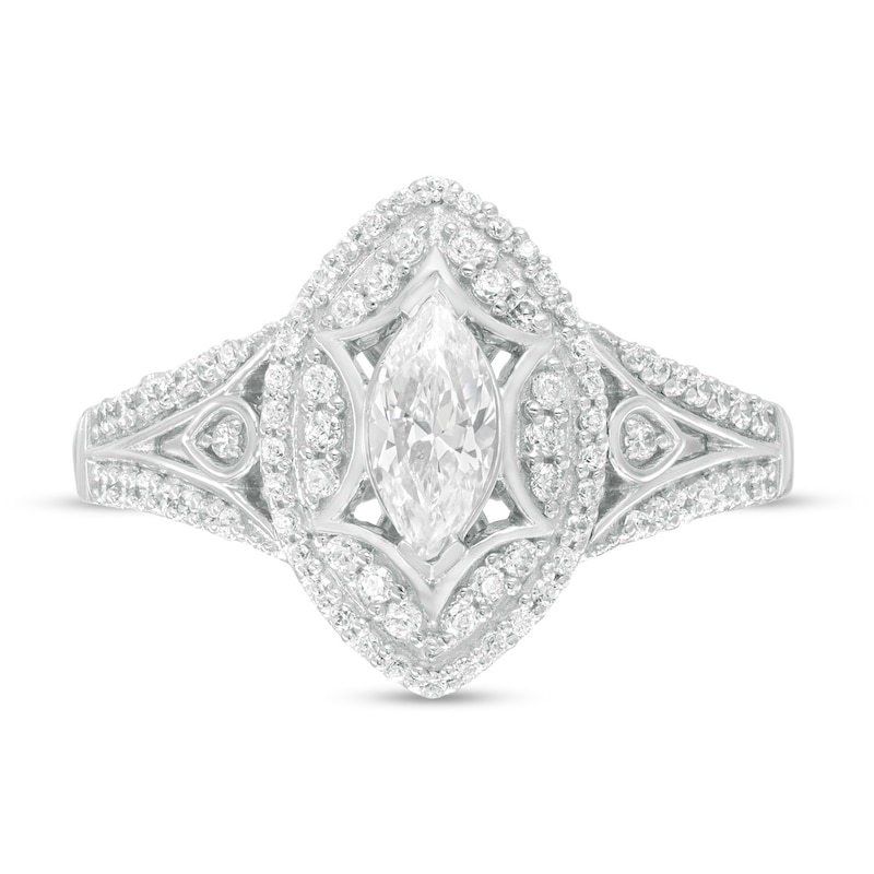 Main Image 4 of Marilyn Monroe™ Collection 3/4 CT. T.W. Marquise Diamond Frame Art Deco Engagement Ring in 14K White Gold