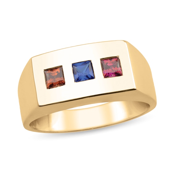 Father's Square-Cut Birthstone Three Stone Rectangle-Top Ring (3 Stones)