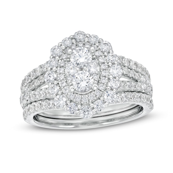 1-3/4 CT. T.w. Composite Diamond Ornate Frame Split Shank Three Piece Bridal Set in 14K White Gold