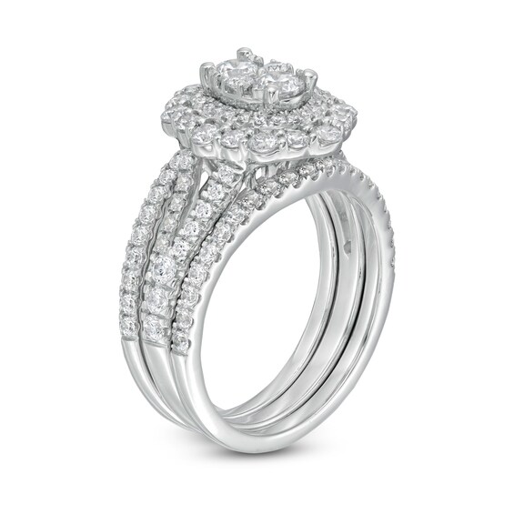 1-3/4 CT. T.w. Composite Diamond Ornate Frame Split Shank Three Piece Bridal Set in 14K White Gold