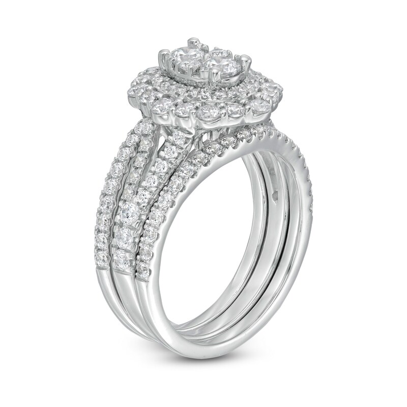 Main Image 3 of 1-3/4 CT. T.W. Composite Diamond Ornate Frame Split Shank Three Piece Bridal Set in 14K White Gold