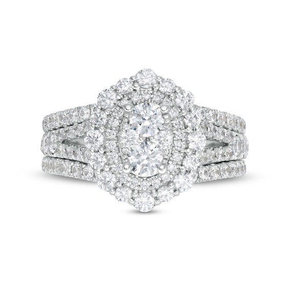 1-3/4 CT. T.w. Composite Diamond Ornate Frame Split Shank Three Piece Bridal Set in 14K White Gold