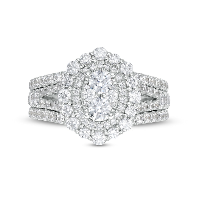 Main Image 4 of 1-3/4 CT. T.W. Composite Diamond Ornate Frame Split Shank Three Piece Bridal Set in 14K White Gold
