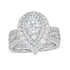 Thumbnail Image 1 of 1-7/8 CT. T.W. Composite Diamond Double Pear-Shaped Frame Three Piece Bridal Set in 14K White Gold