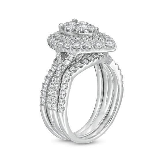 1-7/8 CT. T.w. Composite Diamond Double Pear-Shaped Frame Three Piece Bridal Set in 14K White Gold
