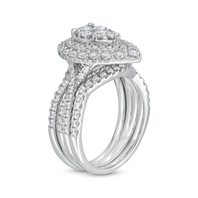 Main Image 3 of 1-7/8 CT. T.W. Composite Diamond Double Pear-Shaped Frame Three Piece Bridal Set in 14K White Gold