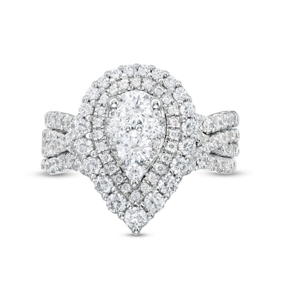 1-7/8 CT. T.w. Composite Diamond Double Pear-Shaped Frame Three Piece Bridal Set in 14K White Gold