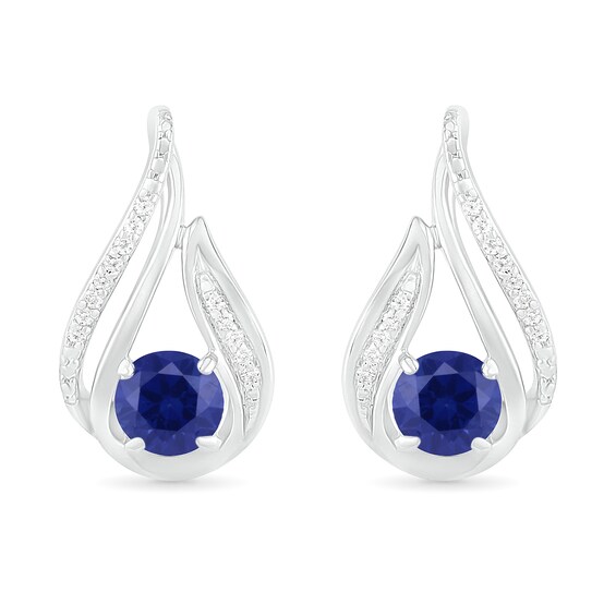 5.0mm Lab-Created Blue Sapphire and 1/15 CT. T.W. Diamond Beaded Open Flame Stud Earrings in Sterling Silver 5.0mm Lab-Created Blue Sapphire and 1/15 CT. T.W. Diamond Beaded Open Flame Stud Earrings in Sterling Silver
