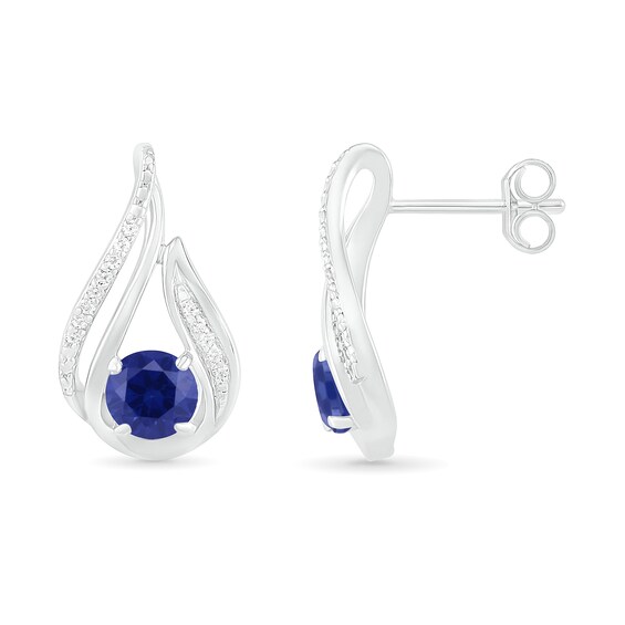 5.0mm Lab-Created Blue Sapphire and 1/15 CT. T.W. Diamond Beaded Open Flame Stud Earrings in Sterling Silver 5.0mm Lab-Created Blue Sapphire and 1/15 CT. T.W. Diamond Beaded Open Flame Stud Earrings in Sterling Silver