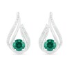 Thumbnail Image 0 of 5.0mm Lab-Created Emerald and 1/15 CT. T.W. Diamond Beaded Open Flame Stud Earrings in Sterling Silver