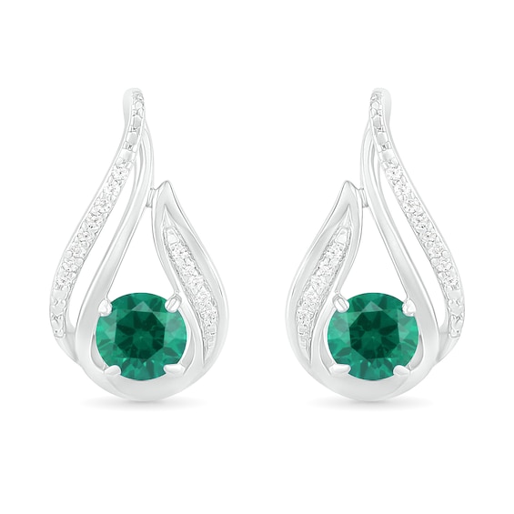 5.0mm Lab-Created Emerald and 1/15 CT. T.W. Diamond Beaded Open Flame Stud Earrings in Sterling Silver 5.0mm Lab-Created Emerald and 1/15 CT. T.W. Diamond Beaded Open Flame Stud Earrings in Sterling Silver