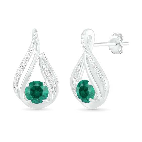 5.0mm Lab-Created Emerald and 1/15 CT. T.W. Diamond Beaded Open Flame Stud Earrings in Sterling Silver 5.0mm Lab-Created Emerald and 1/15 CT. T.W. Diamond Beaded Open Flame Stud Earrings in Sterling Silver