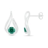 Thumbnail Image 2 of 5.0mm Lab-Created Emerald and 1/15 CT. T.W. Diamond Beaded Open Flame Stud Earrings in Sterling Silver