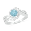 6.0mm Aquamarine and 1/15 CT. T.W. Diamond Beaded Triple Row Bypass Twist Shank Ring in Sterling Silver