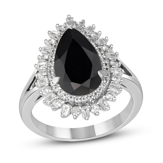 Pear-Shaped Onyx and Lab-Created White Sapphire Double Shadow Frame Split Shank Ring in Sterling Silver Pear-Shaped Onyx and Lab-Created White Sapphire Double Shadow Frame Split Shank Ring in Sterling Silver