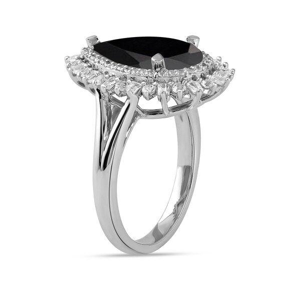Pear-Shaped Onyx and Lab-Created White Sapphire Double Shadow Frame Split Shank Ring in Sterling Silver Pear-Shaped Onyx and Lab-Created White Sapphire Double Shadow Frame Split Shank Ring in Sterling Silver