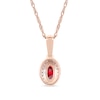 Thumbnail Image 2 of Oval Ruby and 1/20 CT. T.W. Diamond Framed Vintage-Style Drop Pendant in 10K Rose Gold