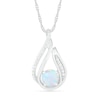 Thumbnail Image 0 of 6.0mm Lab-Created Opal and 1/15 CT. T.W. Diamond Beaded Open Flame Pendant in Sterling Silver