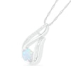 Thumbnail Image 1 of 6.0mm Lab-Created Opal and 1/15 CT. T.W. Diamond Beaded Open Flame Pendant in Sterling Silver