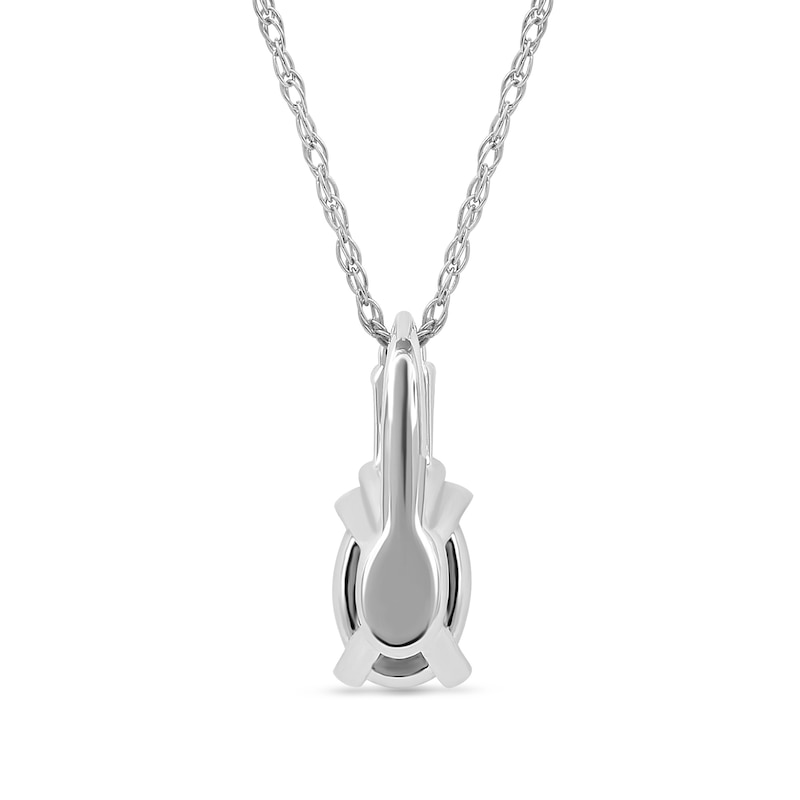 Main Image 3 of Oval Blue Sapphire and 1/20 CT. T.W. Baguette and Round Diamond Stacked Top Accent Pendant in 10K White Gold