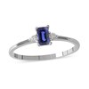 Thumbnail Image 1 of Emerald-Cut Blue Sapphire and 1/15 CT. T.W. Diamond Three Stone Grooved Ring in 10K White Gold