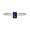 Thumbnail Image 3 of Emerald-Cut Blue Sapphire and 1/15 CT. T.W. Diamond Three Stone Grooved Ring in 10K White Gold