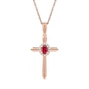 Thumbnail Image 1 of Oval Ruby and 1/20 CT. T.W. Diamond Frame Layered Cross Pendant in 10K Rose Gold