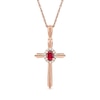 Thumbnail Image 0 of Oval Ruby and 1/20 CT. T.W. Diamond Frame Layered Cross Pendant in 10K Rose Gold